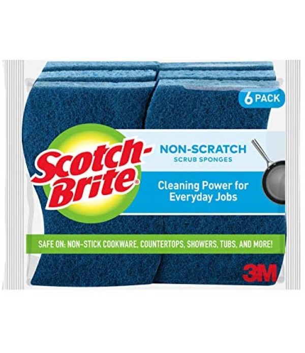 Scotch-Brite Non-Scratch Scrub Sponges, 6 Scrub Sponges, Lasts 50% Longer than the Leading National Value Brand