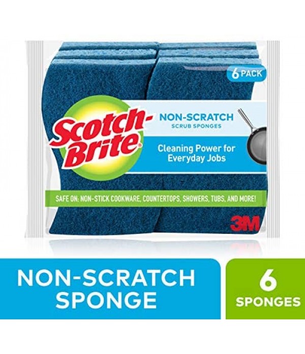 Scotch-Brite Non-Scratch Scrub Sponges, 6 Scrub Sponges, Lasts 50% Longer than the Leading National Value Brand