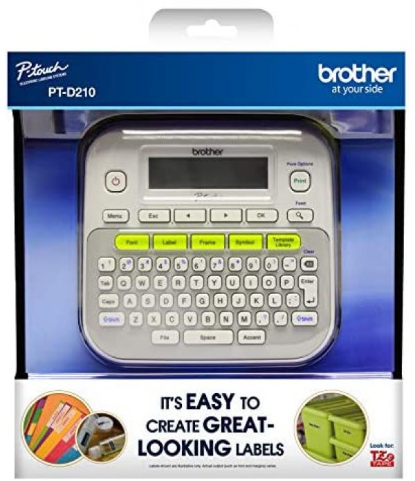 Brother P-touch, PTD210, Easy-to-Use Label Maker, One-Touch Keys, Multiple Font Styles, 27 User-Friendly Templates, White