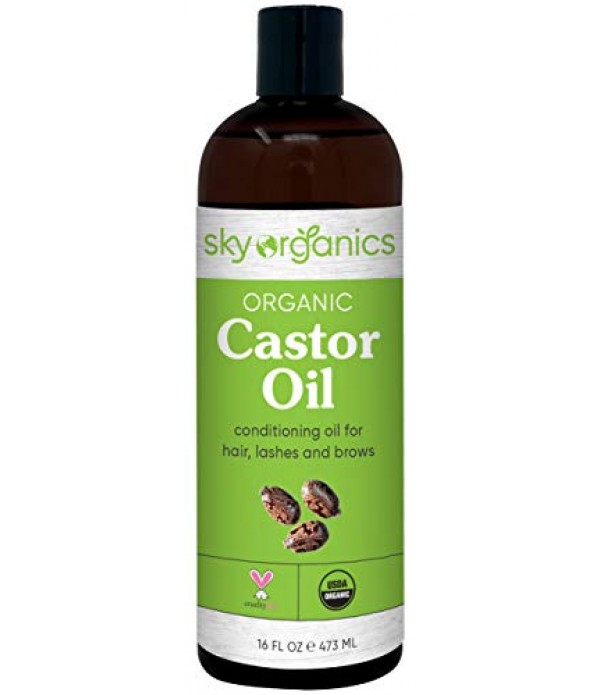 Castor Oil USDA Organic Cold-Pressed (16oz) 100% Pure Hexane-Free Castor Oil - Conditioning & Healing, For Dry Skin, Hair Growth - For Skin, Hair Care, Eyelashes - Caster Oil By Sky Organics