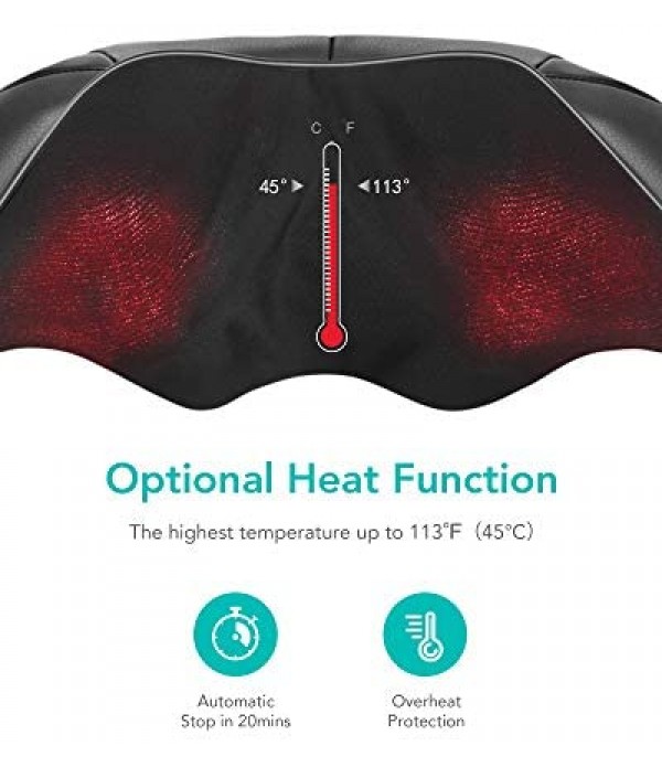 Naipo Shiatsu Back and Neck Massager with Heat Deep Kneading Massage for Neck, Back, Shoulder, Foot and Legs, Use at Home, Car, Office