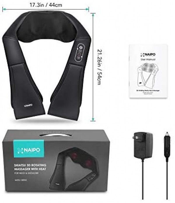 Naipo Shiatsu Back and Neck Massager with Heat Deep Kneading Massage for Neck, Back, Shoulder, Foot and Legs, Use at Home, Car, Office