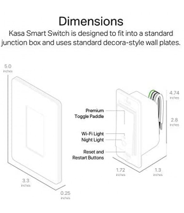 Kasa Smart (HS200) Light Switch by TP-Link, Single Pole, Needs Neutral Wire, 2.4Ghz WiFi Light Switch Works with Alexa and Google Assistant, UL Certified, 1-Pack, White