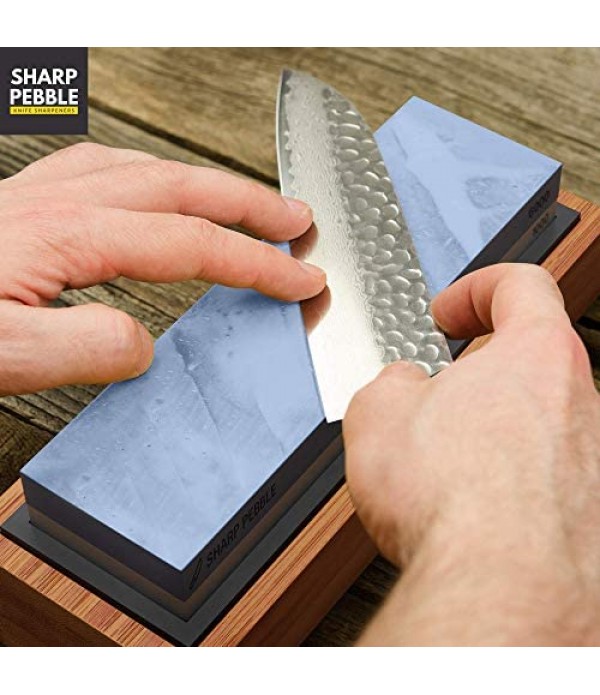 Sharp Pebble Premium Whetstone Knife Sharpening Stone 2 Side Grit 1000/6000 Waterstone- Whetstone Knife Sharpener- NonSlip Bamboo Base & Angle Guide