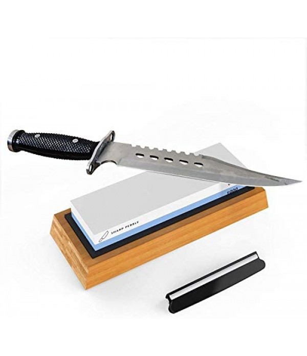 Sharp Pebble Premium Whetstone Knife Sharpening Stone 2 Side Grit 1000/6000 Waterstone- Whetstone Knife Sharpener- NonSlip Bamboo Base & Angle Guide