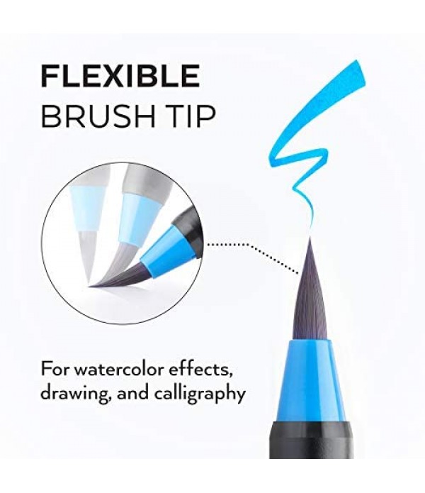 Arteza Real Brush Pens, 48 Colors for Watercolor Painting with Flexible Nylon Brush Tips, Paint Markers for Coloring, Calligraphy and Drawing with Water Brush for Artists and Beginner Painters