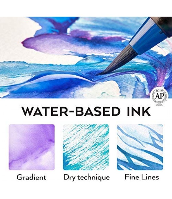 Arteza Real Brush Pens, 48 Colors for Watercolor Painting with Flexible Nylon Brush Tips, Paint Markers for Coloring, Calligraphy and Drawing with Water Brush for Artists and Beginner Painters