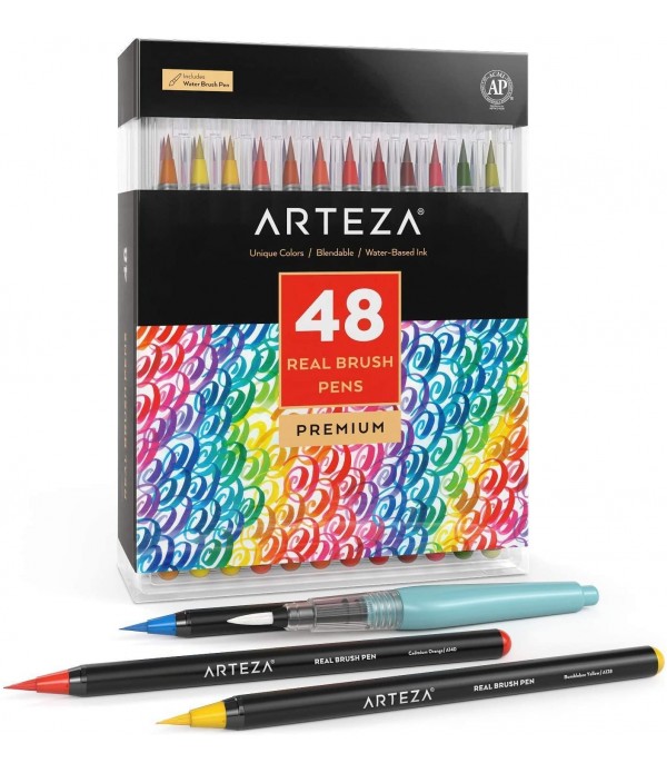 Arteza Real Brush Pens, 48 Colors for Watercolor P...