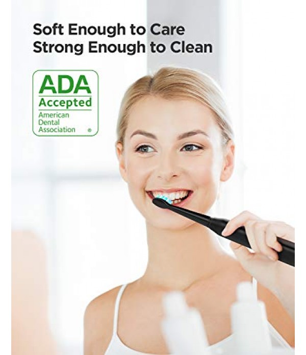 Fairywill Electric Toothbrush Powerful Sonic Cleaning - ADA Accepted Rechargeable Toothbrush with Timer, 5 Modes, 4 Brush Heads, 4 Hr Charge Last 30 Days Whitening Toothbrush for Adults and Kids Black