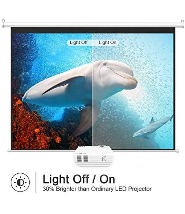 DR. J Professional HI-04 Mini Projector Outdoor Movie Projector with 100Inch Projector Screen, 1080P Supported Compatible with TV Stick, Video Games, HDMI,USB,TF,VGA,AUX,AV [Latest Upgrade]