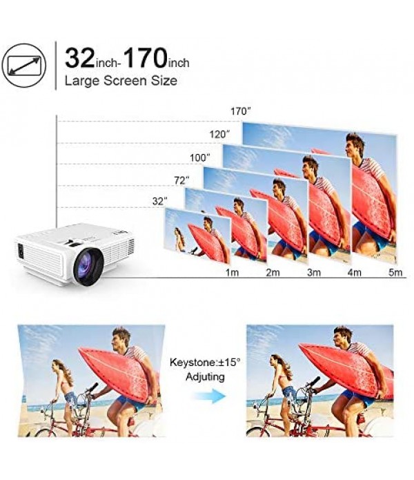 DR. J Professional HI-04 Mini Projector Outdoor Movie Projector with 100Inch Projector Screen, 1080P Supported Compatible with TV Stick, Video Games, HDMI,USB,TF,VGA,AUX,AV [Latest Upgrade]