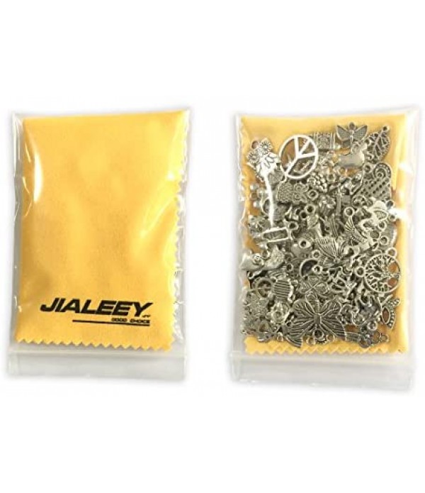 JIALEEY Wholesale Bulk Lots Jewelry Making Silver Charms Mixed Smooth Tibetan Silver Metal Charms Pendants DIY for Necklace Bracelet Jewelry Making and Crafting, 100 PCS