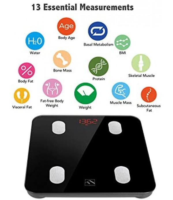 FITINDEX Bluetooth Body Fat Scale, Smart Wireless BMI Bathroom Weight Scale Body Composition Monitor Health Analyzer with Smartphone App for Body Weight, Fat, Water, BMI, BMR, Muscle Mass - White