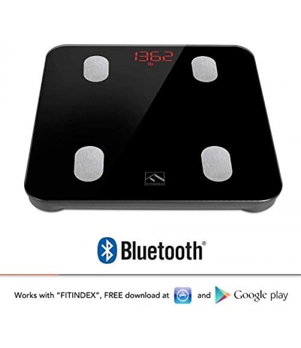 FITINDEX Bluetooth Body Fat Scale, Smart Wireless BMI Bathroom Weight Scale Body Composition Monitor Health Analyzer with Smartphone App for Body Weight, Fat, Water, BMI, BMR, Muscle Mass - White