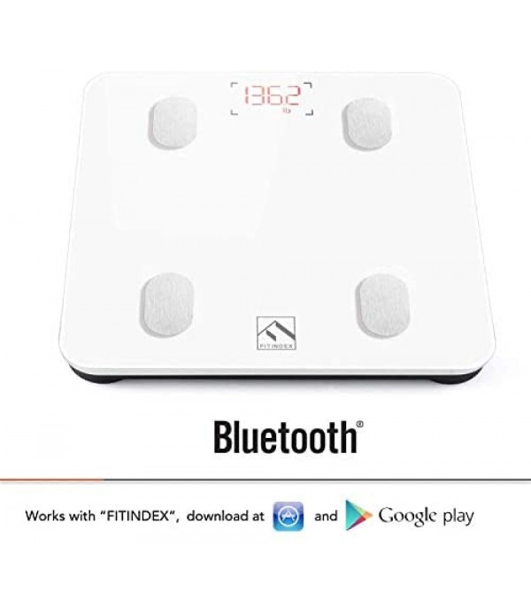 FITINDEX Bluetooth Body Fat Scale, Smart Wireless BMI Bathroom Weight Scale Body Composition Monitor Health Analyzer with Smartphone App for Body Weight, Fat, Water, BMI, BMR, Muscle Mass - White