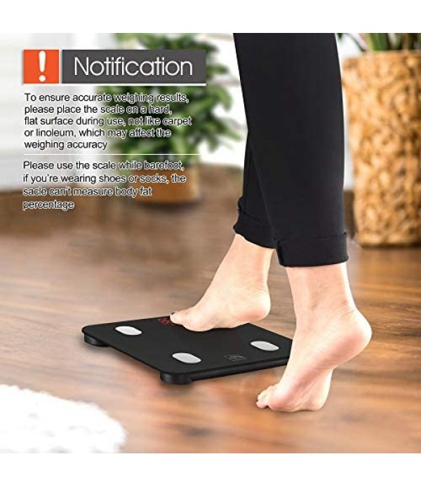 FITINDEX Bluetooth Body Fat Scale, Smart Wireless BMI Bathroom Weight Scale Body Composition Monitor Health Analyzer with Smartphone App for Body Weight, Fat, Water, BMI, BMR, Muscle Mass - White