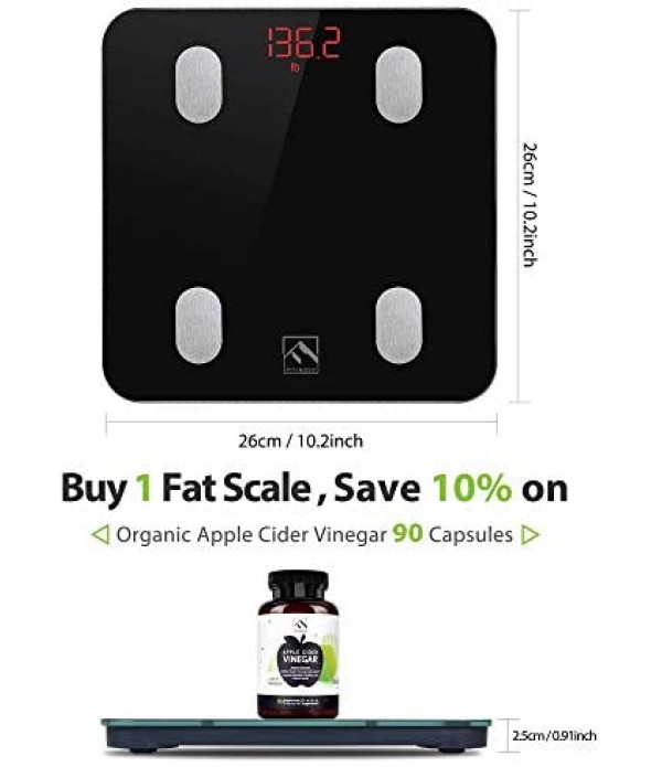 FITINDEX Bluetooth Body Fat Scale, Smart Wireless BMI Bathroom Weight Scale Body Composition Monitor Health Analyzer with Smartphone App for Body Weight, Fat, Water, BMI, BMR, Muscle Mass - White