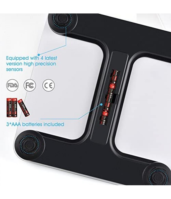 FITINDEX Bluetooth Body Fat Scale, Smart Wireless BMI Bathroom Weight Scale Body Composition Monitor Health Analyzer with Smartphone App for Body Weight, Fat, Water, BMI, BMR, Muscle Mass - White