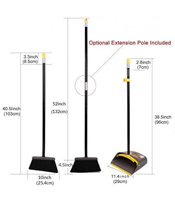 Broom and Dustpan/Broom with Dustpan Combo Set,Standing Dustpan Dust Pan with Long Handle 40"/52" for Home Kitchen Room Office Lobby Indoor Floor Cleaning Broom Dustpan Set Upright