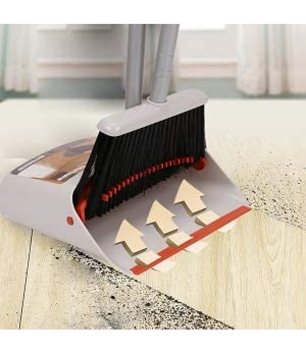 Broom and Dustpan/Broom with Dustpan Combo Set,Standing Dustpan Dust Pan with Long Handle 40"/52" for Home Kitchen Room Office Lobby Indoor Floor Cleaning Broom Dustpan Set Upright