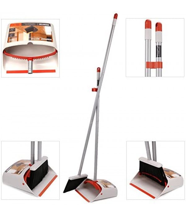Broom and Dustpan/Broom with Dustpan Combo Set,Standing Dustpan Dust Pan with Long Handle 40"/52" for Home Kitchen Room Office Lobby Indoor Floor Cleaning Broom Dustpan Set Upright