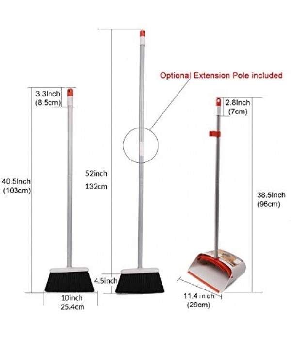 Broom and Dustpan/Broom with Dustpan Combo Set,Standing Dustpan Dust Pan with Long Handle 40"/52" for Home Kitchen Room Office Lobby Indoor Floor Cleaning Broom Dustpan Set Upright