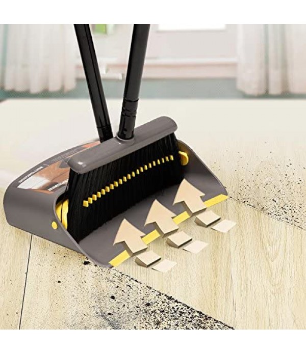 Broom and Dustpan/Broom with Dustpan Combo Set,Standing Dustpan Dust Pan with Long Handle 40"/52" for Home Kitchen Room Office Lobby Indoor Floor Cleaning Broom Dustpan Set Upright