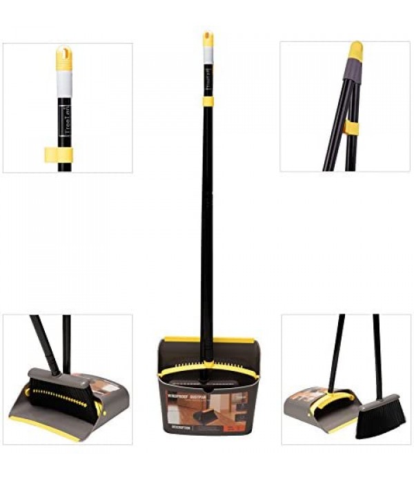 Broom and Dustpan/Broom with Dustpan Combo Set,Standing Dustpan Dust Pan with Long Handle 40"/52" for Home Kitchen Room Office Lobby Indoor Floor Cleaning Broom Dustpan Set Upright