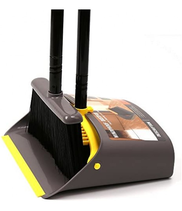 Broom and Dustpan/Broom with Dustpan Combo Set,Standing Dustpan Dust Pan with Long Handle 40"/52" for Home Kitchen Room Office Lobby Indoor Floor Cleaning Broom Dustpan Set Upright