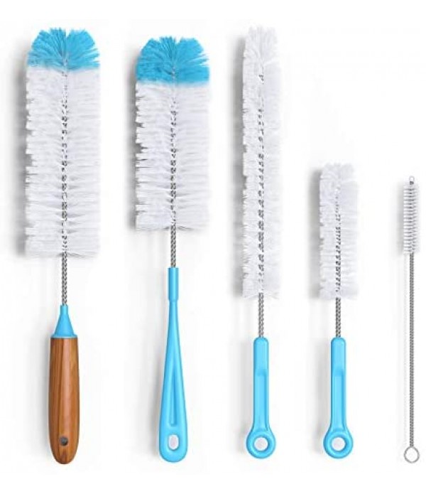Bottle Brush Cleaner 5 Pack - Long Water Bottle and Straw Cleaning Brush - Kitchen Wire Scrub Set for Washing, Wine Decanter, Baby, Kombucha, Pipes, Hydro Flask Tumbler, Sinks, Beer Brewing Supplies