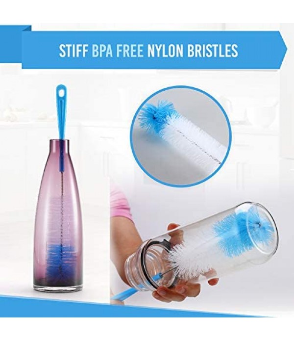 Bottle Brush Cleaner 5 Pack - Long Water Bottle and Straw Cleaning Brush - Kitchen Wire Scrub Set for Washing, Wine Decanter, Baby, Kombucha, Pipes, Hydro Flask Tumbler, Sinks, Beer Brewing Supplies