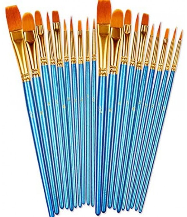 BOSOBO Paint Brushes Set, 2 Pack 20 Pcs Round Pointed Tip Paintbrushes Nylon Hair Artist Acrylic Paint Brushes for Acrylic Oil Watercolor, Face Nail Art, Miniature Detailing & Rock Painting, Blue