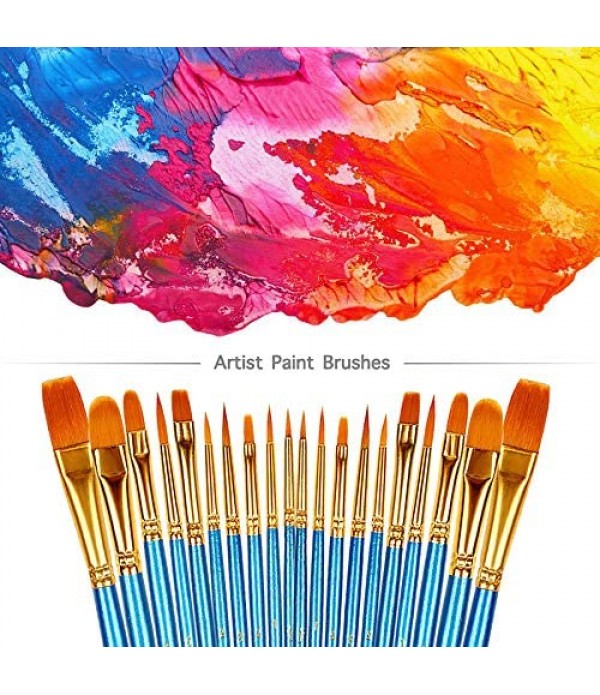 BOSOBO Paint Brushes Set, 2 Pack 20 Pcs Round Pointed Tip Paintbrushes Nylon Hair Artist Acrylic Paint Brushes for Acrylic Oil Watercolor, Face Nail Art, Miniature Detailing & Rock Painting, Blue