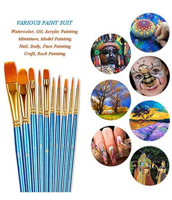 BOSOBO Paint Brushes Set, 2 Pack 20 Pcs Round Pointed Tip Paintbrushes Nylon Hair Artist Acrylic Paint Brushes for Acrylic Oil Watercolor, Face Nail Art, Miniature Detailing & Rock Painting, Blue