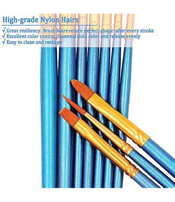 BOSOBO Paint Brushes Set, 2 Pack 20 Pcs Round Pointed Tip Paintbrushes Nylon Hair Artist Acrylic Paint Brushes for Acrylic Oil Watercolor, Face Nail Art, Miniature Detailing & Rock Painting, Blue