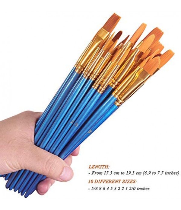 BOSOBO Paint Brushes Set, 2 Pack 20 Pcs Round Pointed Tip Paintbrushes Nylon Hair Artist Acrylic Paint Brushes for Acrylic Oil Watercolor, Face Nail Art, Miniature Detailing & Rock Painting, Blue