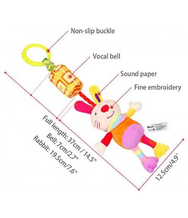 WILNARA 6 Pack Rattle Toys Hanging Bell Animal + Music Teethers Rabbit Toy for 0-12 Months Baby Stroller Gift