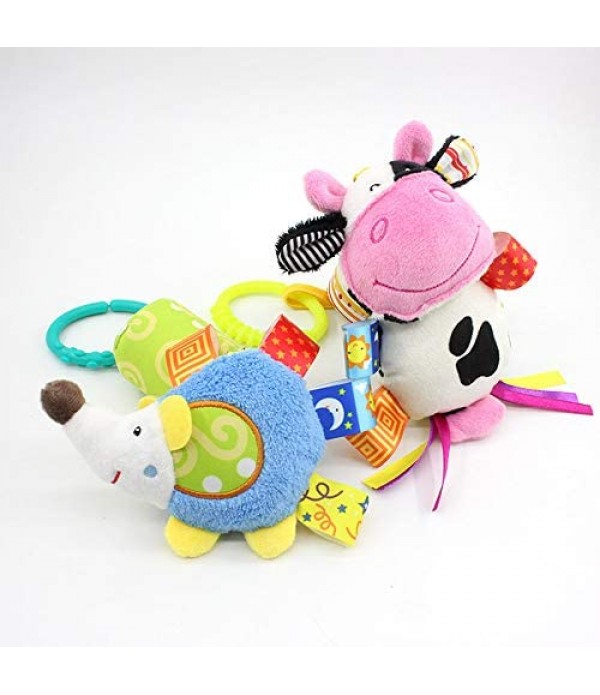 WILNARA 6 Pack Rattle Toys Hanging Bell Animal + Music Teethers Rabbit Toy for 0-12 Months Baby Stroller Gift