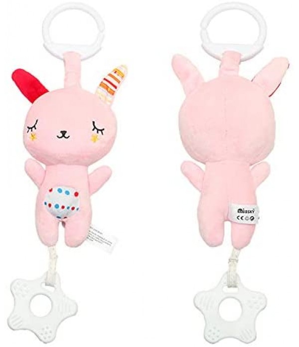 WILNARA 6 Pack Rattle Toys Hanging Bell Animal + Music Teethers Rabbit Toy for 0-12 Months Baby Stroller Gift