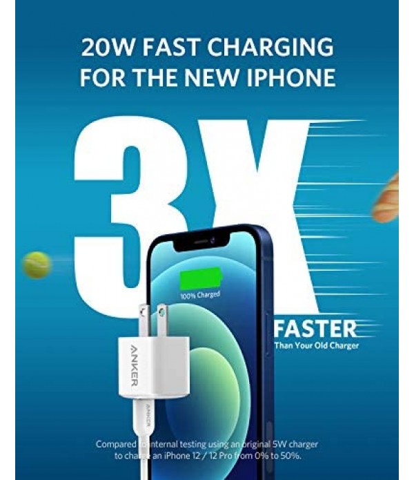 [Upgraded] Anker Nano iPhone Charger, 20W PIQ 3.0 Durable Compact Fast Charger, PowerPort III USB-C Charger for iPhone 12/12 Mini/12 Pro/12 Pro Max, Galaxy, Pixel 4/3, iPad Pro, AirPods Pro, and More