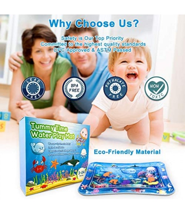 Infinno Inflatable Tummy Time Mat Premium Baby Water Play Mat for Infants and Toddlers Baby Toys for 3 to 24 Months, Strengthen Your Baby's Muscles, Portable
