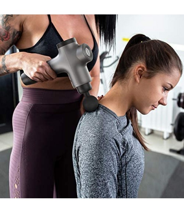 Massager Gun Deep Tissue Percussion Muscle Massage for Pain Relief, Super Quiet Portable Neck Back Body Relaxation Electric Drill Sport Massager Brushless Motor with 7 Attachment 5 Speeds Mebak3