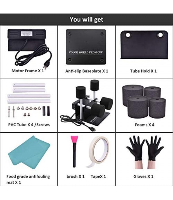 Double Cup Turner for Crafts Tumbler- Cuptisserie Kit, Cup Spinner Machine for DIY Glitter Epoxy Crafts Tumblers with Independent Switch and Silent Motor,Abundant Accessories
