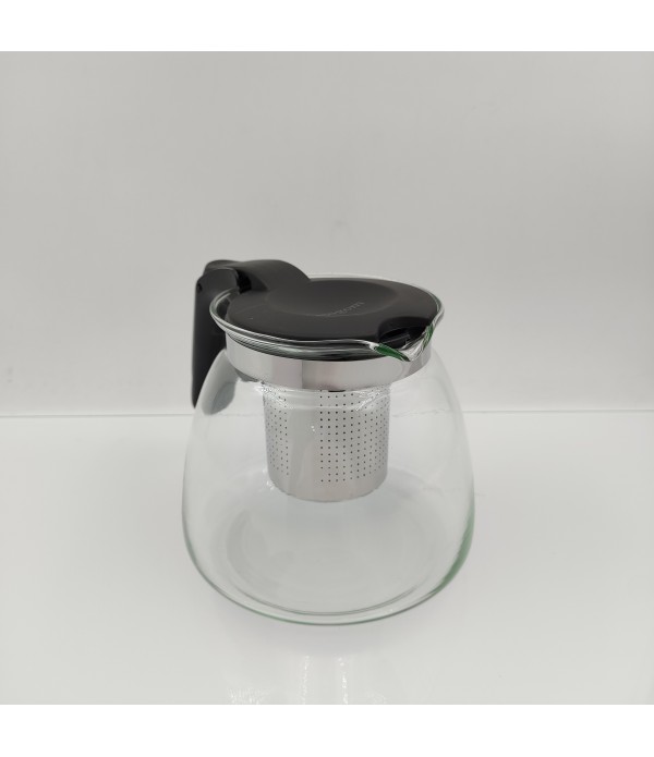Dnogom Black Glass Tea Pot with Stainless Steel and Plastic Accents, 27 fl oz Capacity Wish