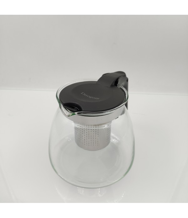 Dnogom Black Glass Tea Pot with Stainless Steel and Plastic Accents, 27 fl oz Capacity Wish