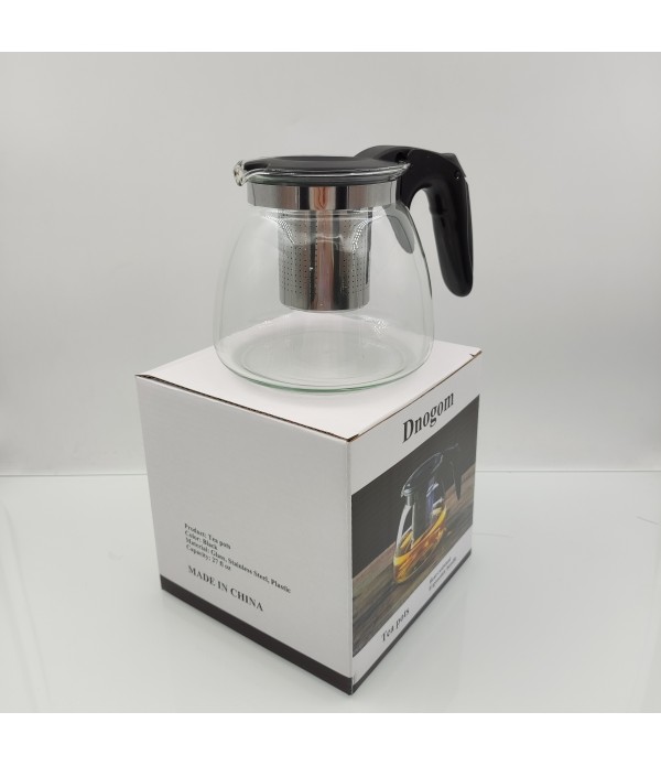 Dnogom Black Glass Tea Pot with Stainless Steel and Plastic Accents, 27 fl oz Capacity Wish