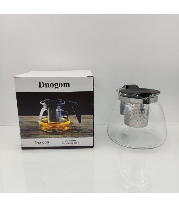 Dnogom Black Glass Tea Pot with Stainless Steel and Plastic Accents, 27 fl oz Capacity Wish