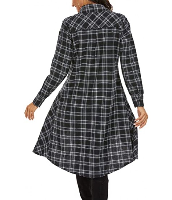 OLRAIN Womens New Plaids Irregular Hem Casual Shirt Dress