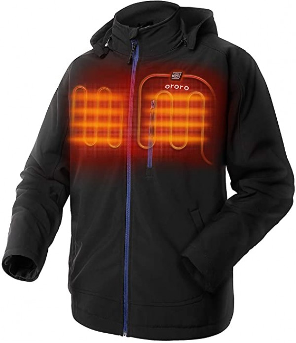 ORORO Men's Soft Shell Heated Jacket with Detachable Hood and Battery Pack