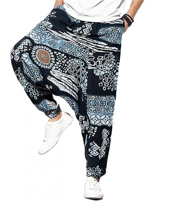 AITFINEISM Mens Cotton Baggy Hippie Boho Gypsy Aladdin Yoga Harem Pants